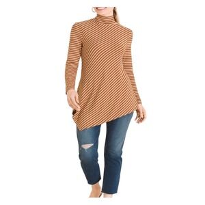 Chico's Mock Neck Asymmetrical Hem Tunic Top sz 2 Bronzed Clay Stretch NWT